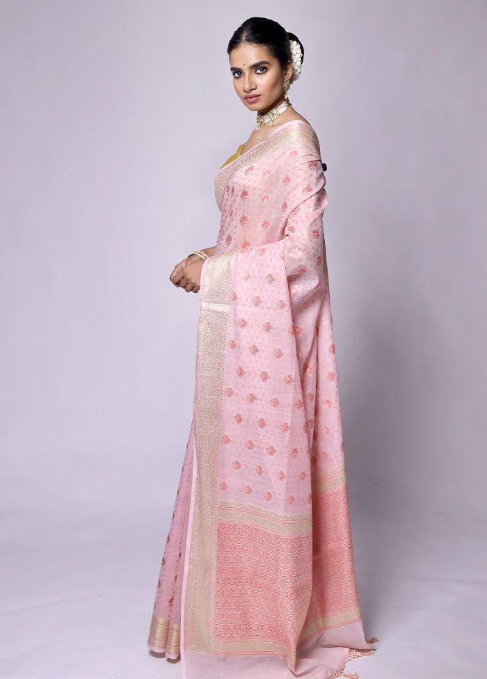 Pink Kora Silk Saree With Blouse Piece