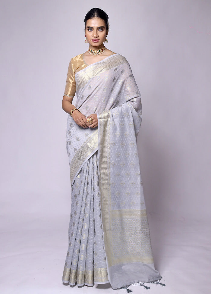 Blue Kora Silk Saree With Blouse Piece