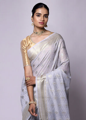 Grey Kora Silk Saree With Blouse Piece