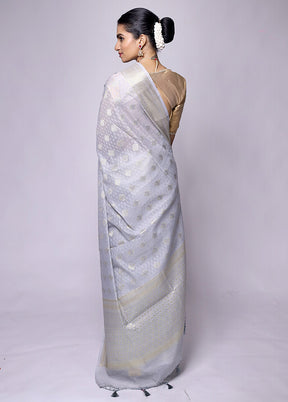 Grey Kora Silk Saree With Blouse Piece