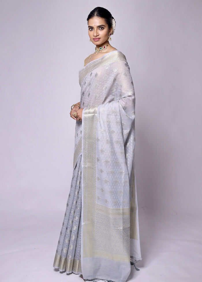 Grey Kora Silk Saree With Blouse Piece