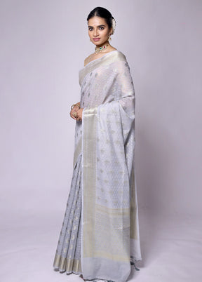 Grey Kora Silk Saree With Blouse Piece