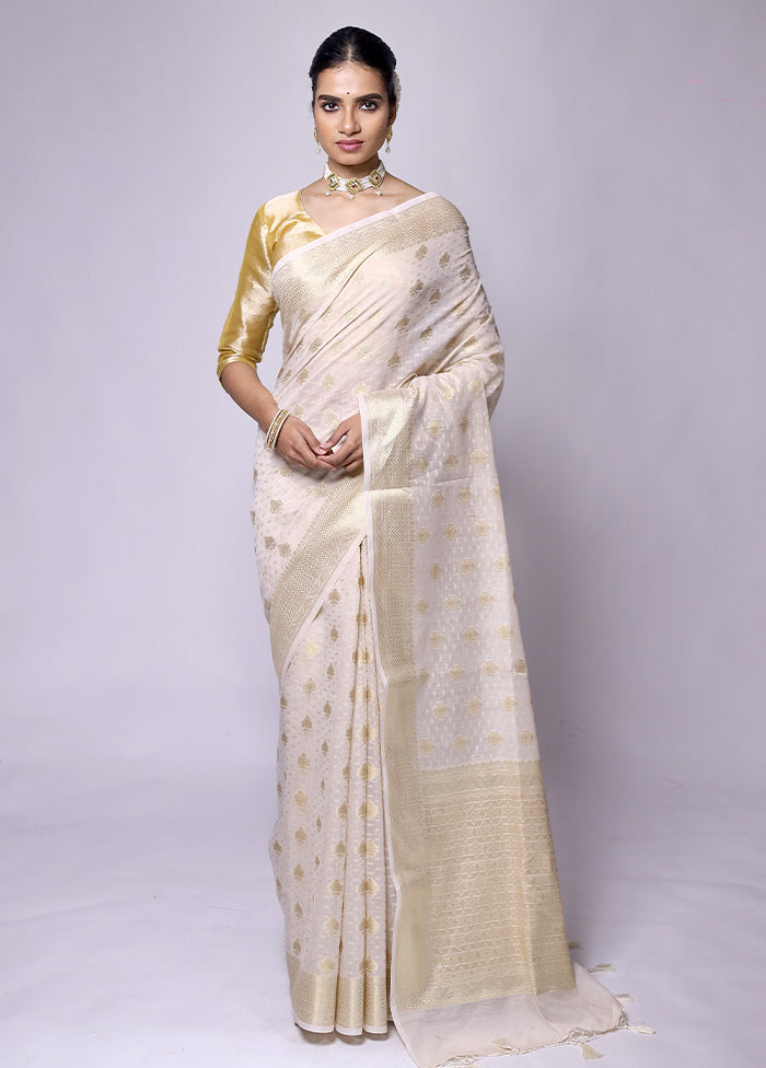 White Kora Silk Saree With Blouse Piece