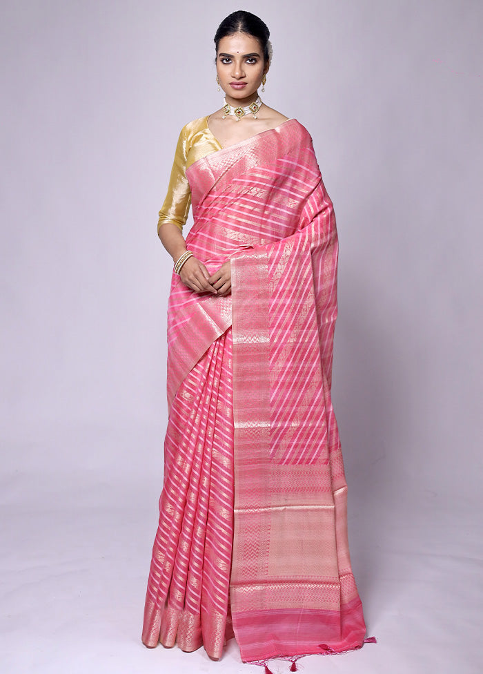 Pink Kora Silk Saree With Blouse Piece