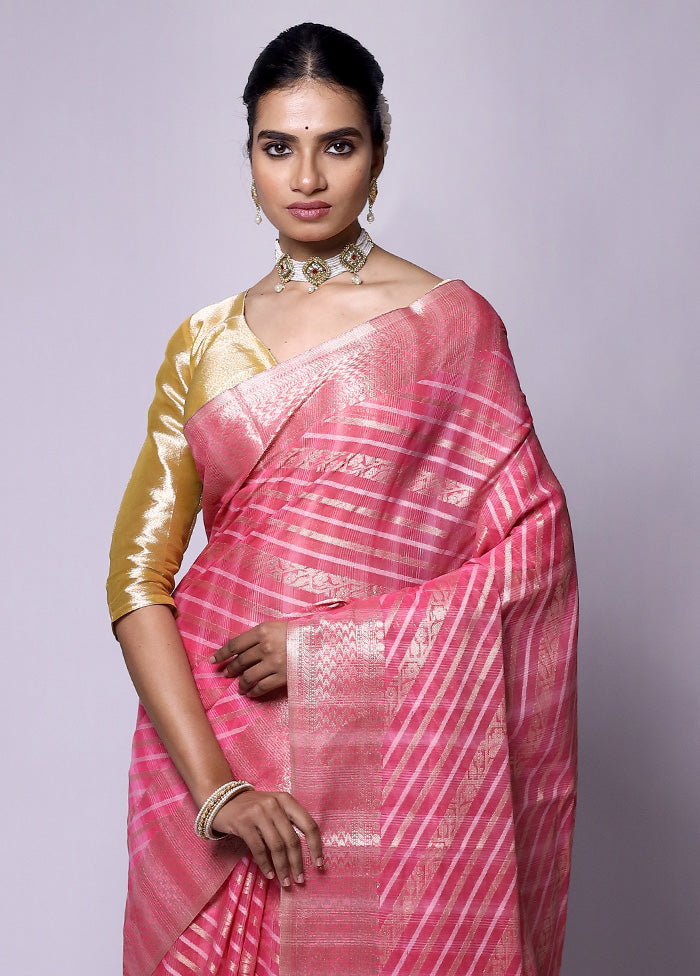 Pink Kora Silk Saree With Blouse Piece