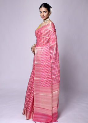 Pink Kora Silk Saree With Blouse Piece