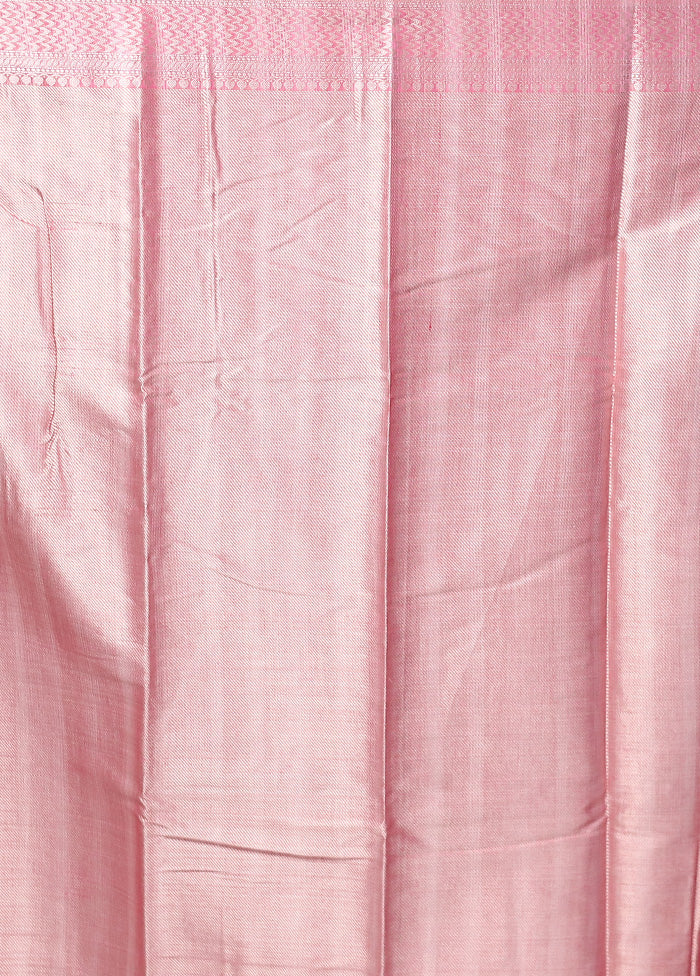 Pink Kora Silk Saree With Blouse Piece