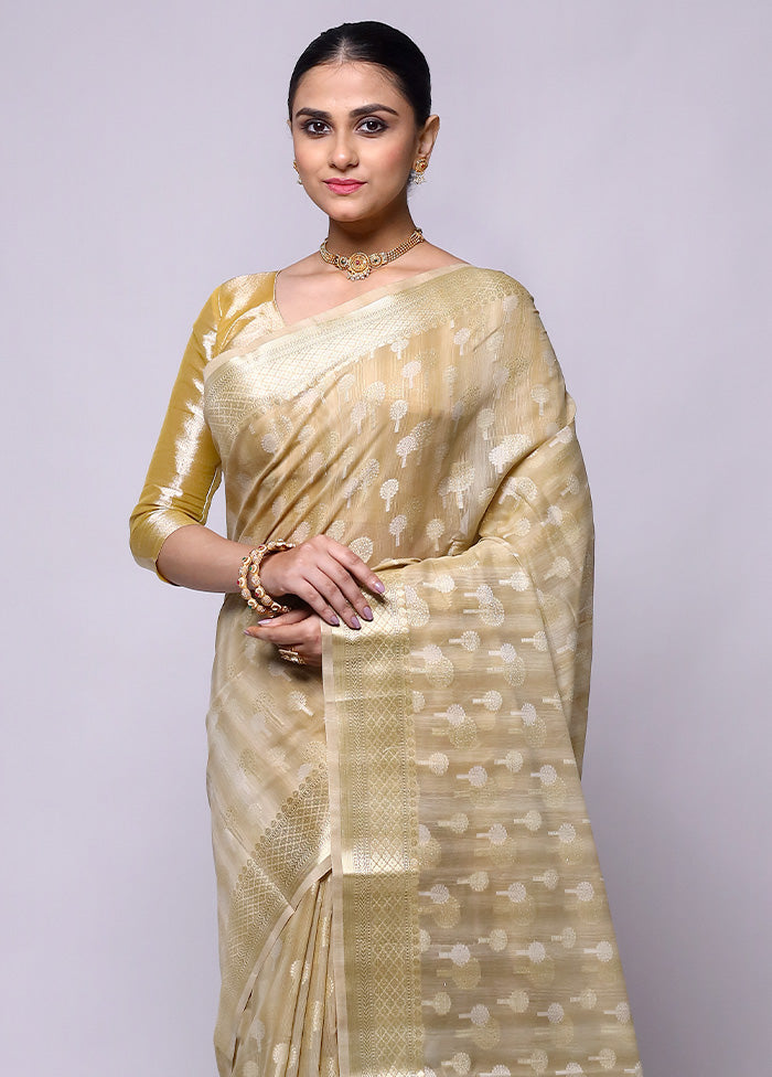 Cream Kora Silk Saree With Blouse Piece