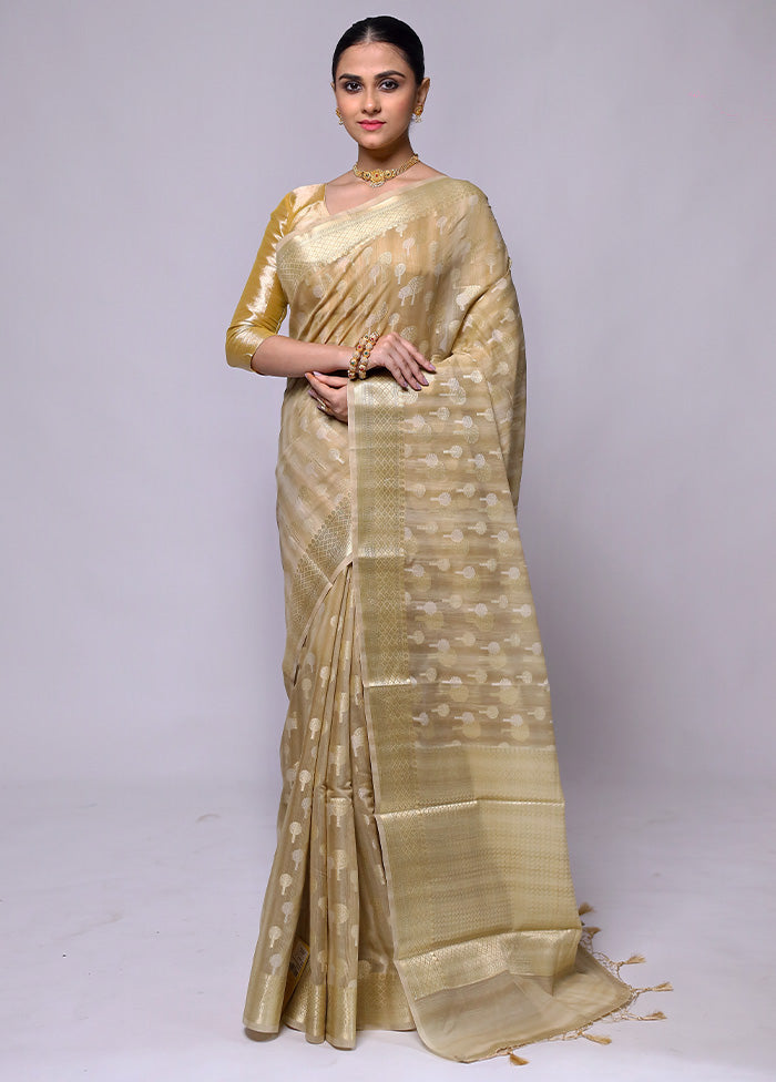 Cream Kora Silk Saree With Blouse Piece