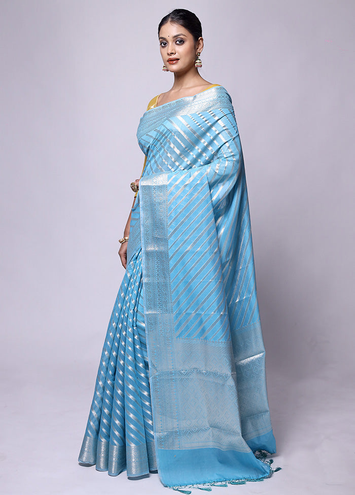 Blue Kora Silk Saree With Blouse Piece