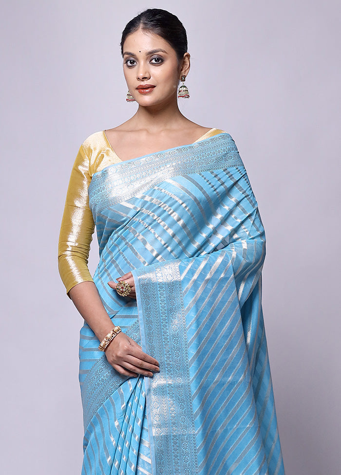 Blue Kora Silk Saree With Blouse Piece