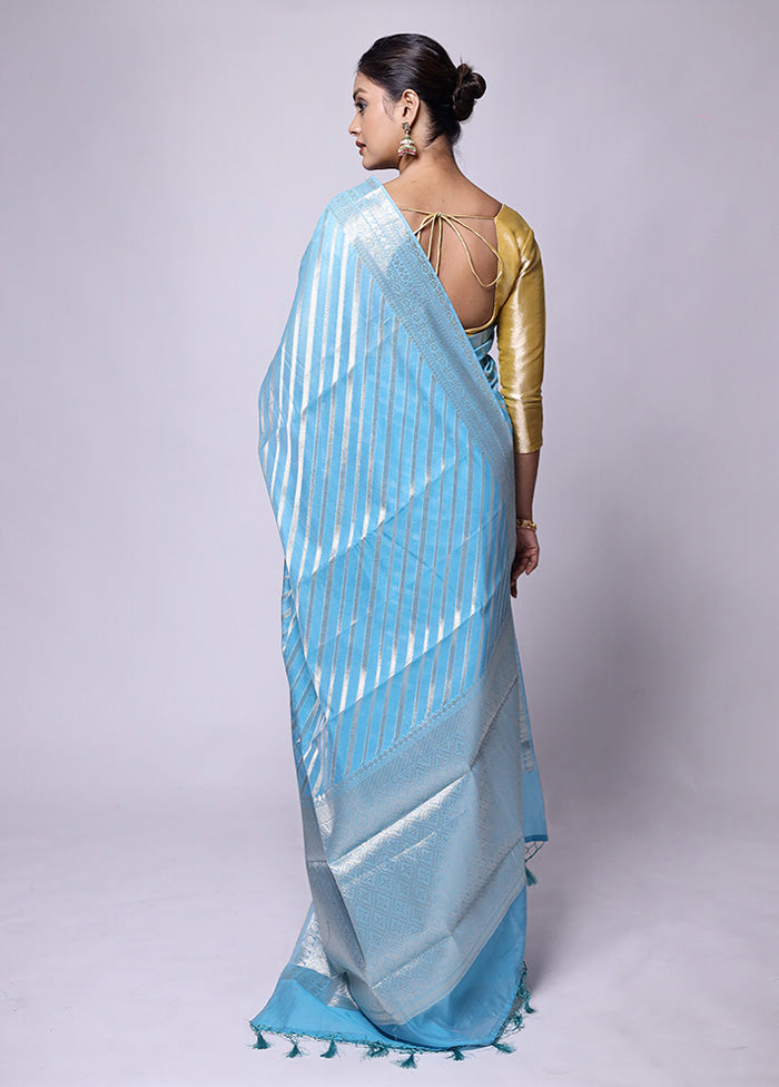 Blue Kora Silk Saree With Blouse Piece