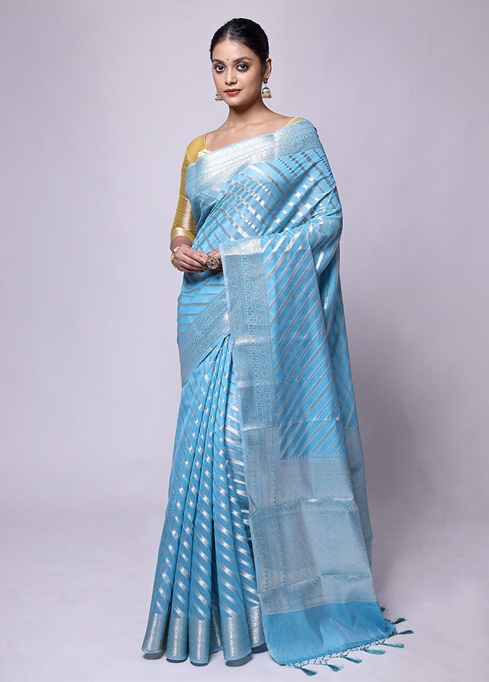 Blue Kora Silk Saree With Blouse Piece