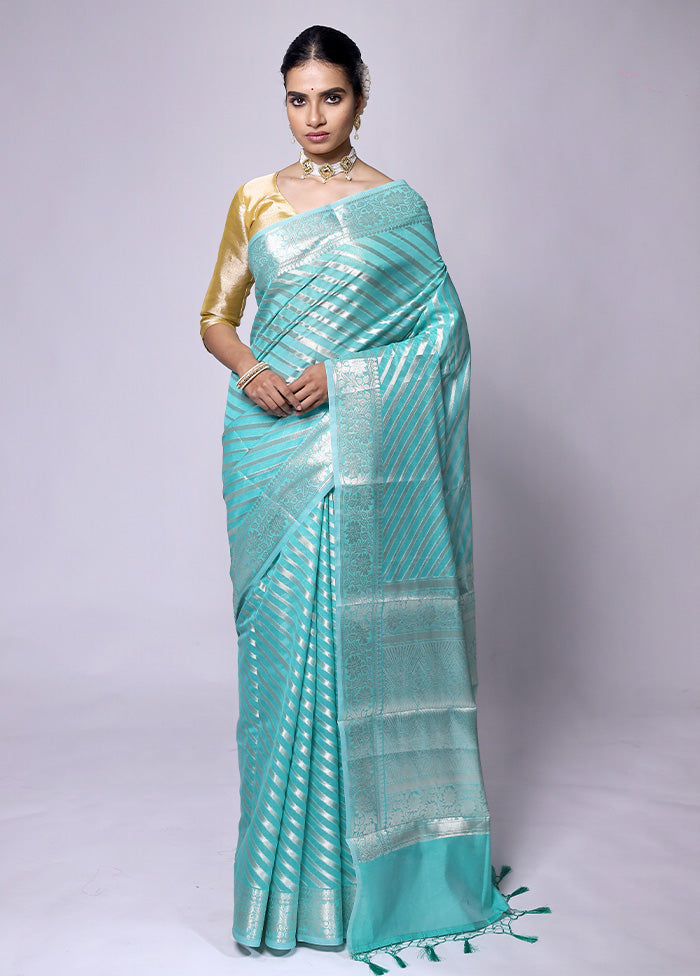 Blue Kora Silk Saree With Blouse Piece