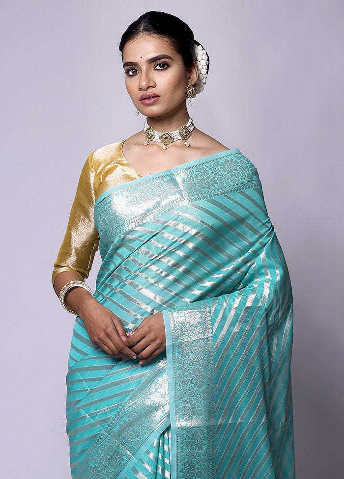 Blue Kora Silk Saree With Blouse Piece