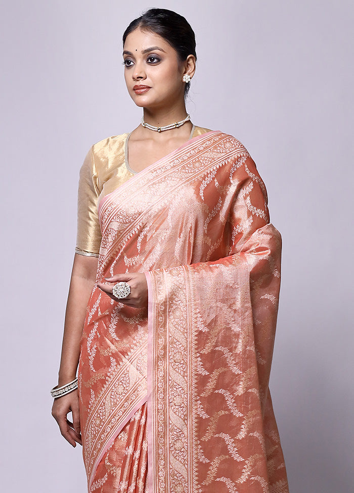 Peach Tissue Silk Saree With Blouse Piece