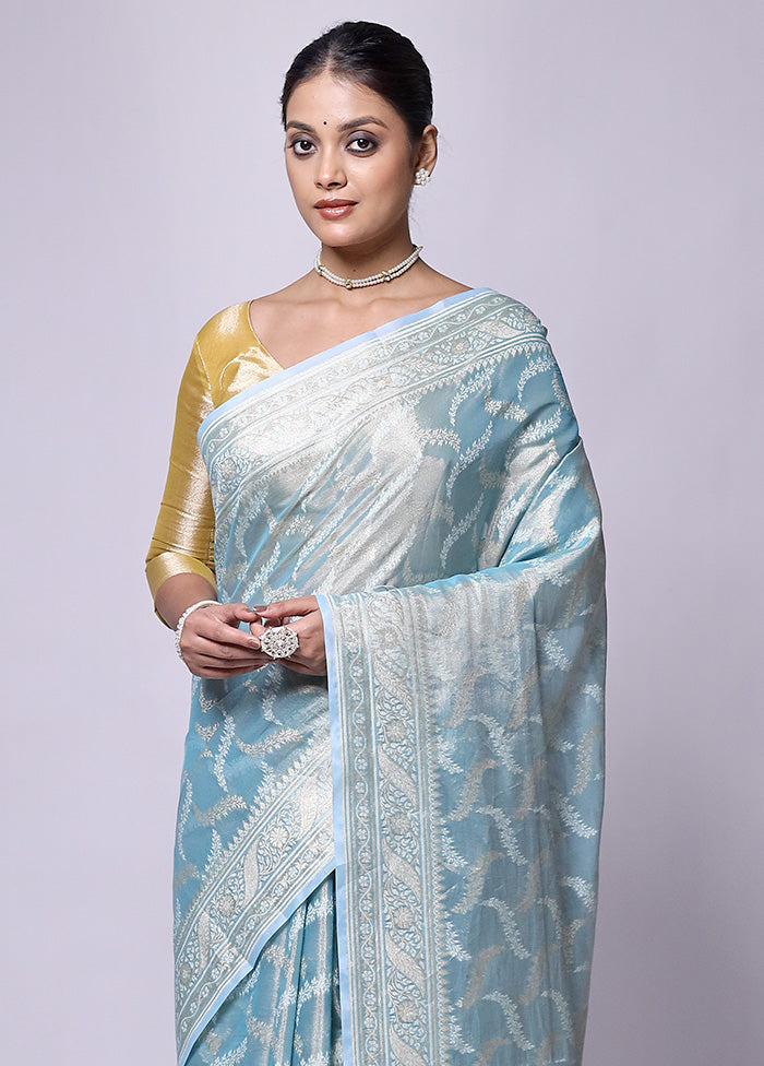 Blue Tissue Silk Saree With Blouse Piece