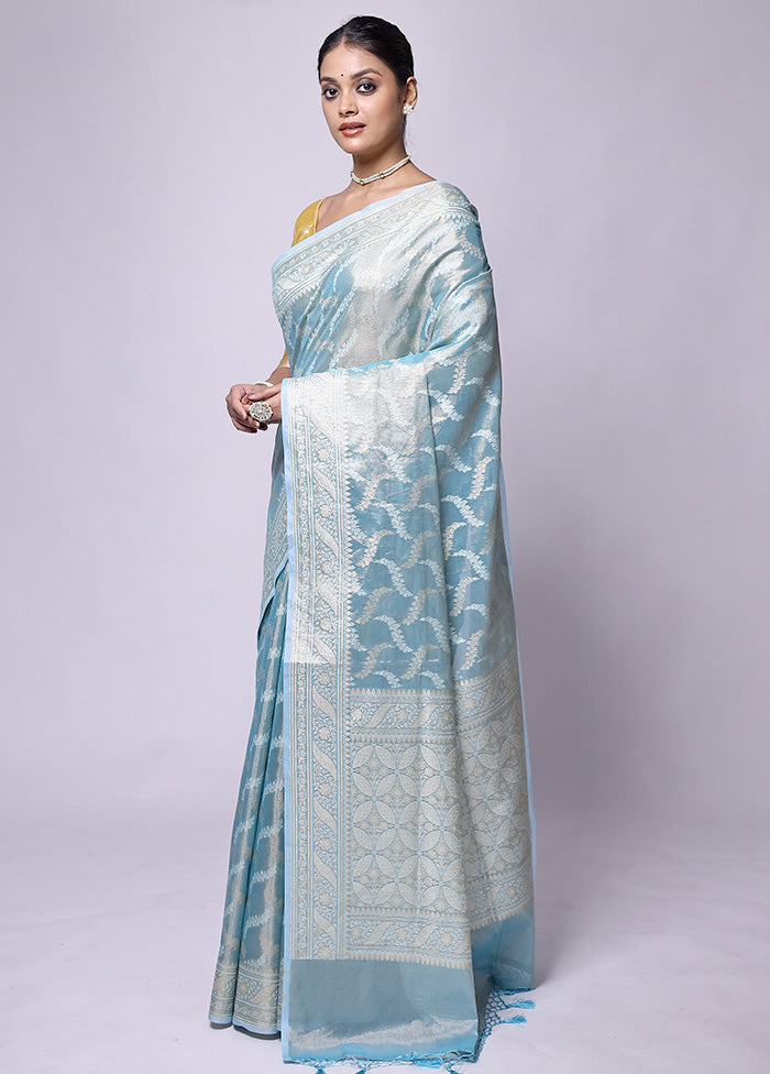 Blue Tissue Silk Saree With Blouse Piece