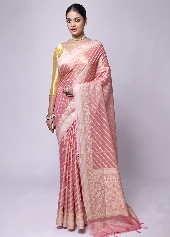 Pink Tissue Silk Saree With Blouse Piece