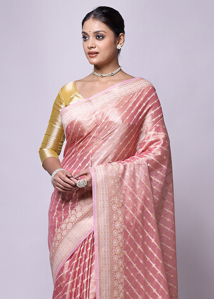 Pink Tissue Silk Saree With Blouse Piece