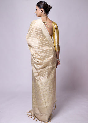 Cream Tissue Silk Saree With Blouse Piece