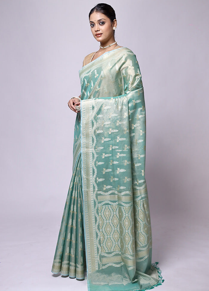 Green Tissue Silk Saree With Blouse Piece