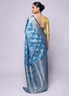 Blue Banarasi Silk Saree With Blouse Piece