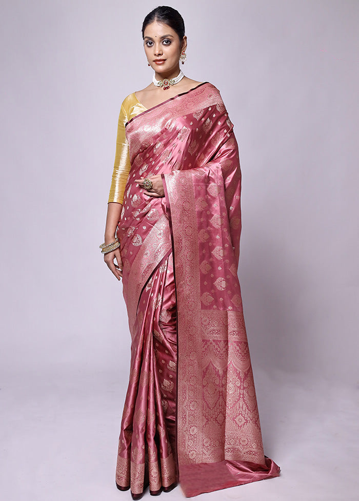 Pink Banarasi Silk Saree With Blouse Piece