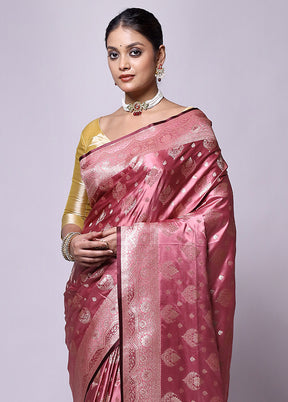 Pink Banarasi Silk Saree With Blouse Piece