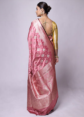 Pink Banarasi Silk Saree With Blouse Piece