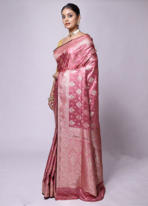 Pink Banarasi Silk Saree With Blouse Piece