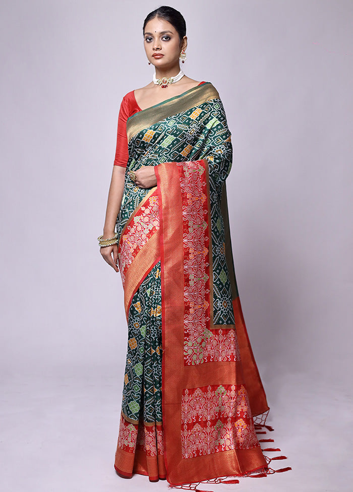 Green Dupion Silk Saree With Blouse Piece