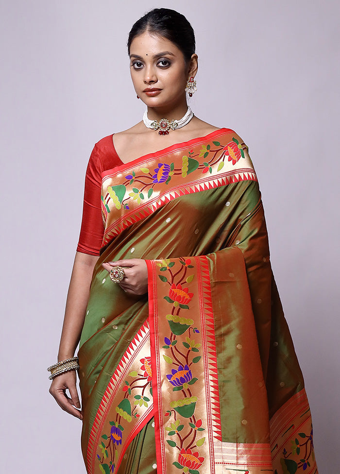 Green Katan Silk Saree With Blouse Piece