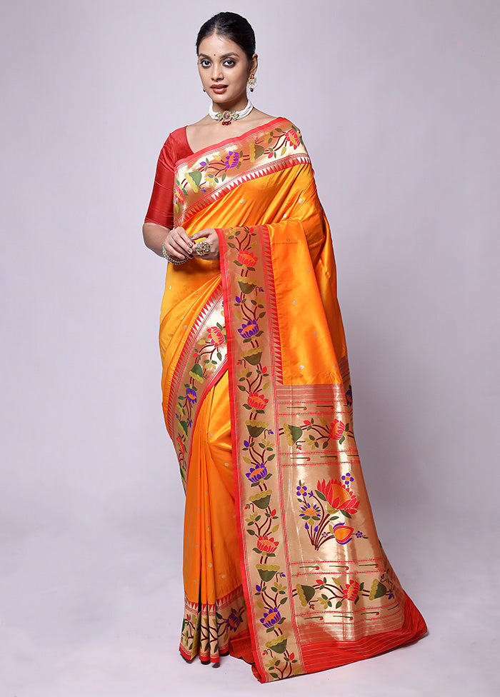 Yellow Katan Silk Saree With Blouse Piece