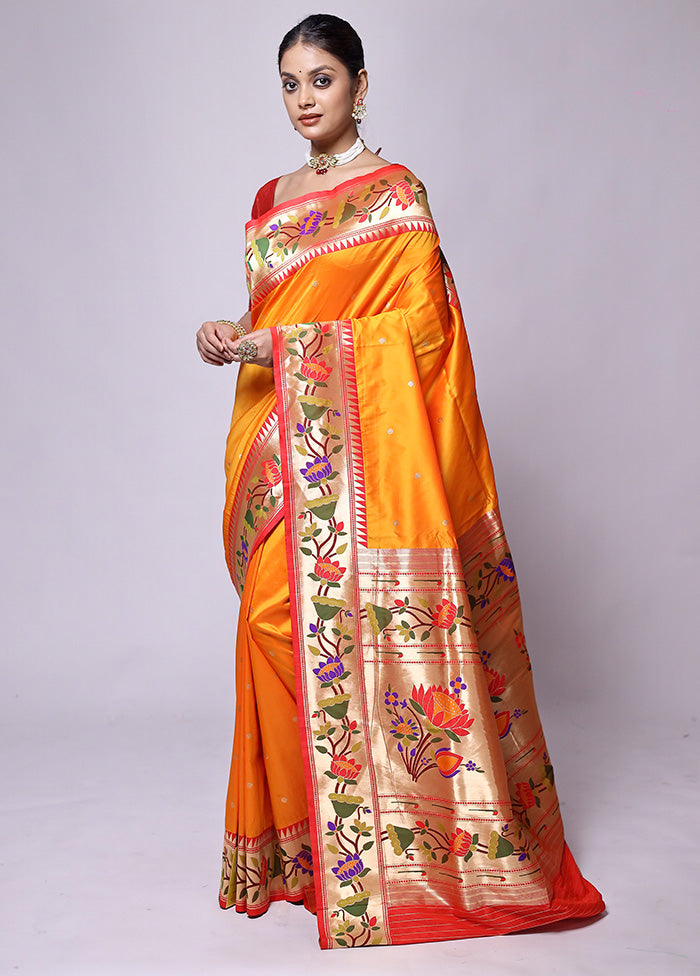 Yellow Katan Silk Saree With Blouse Piece