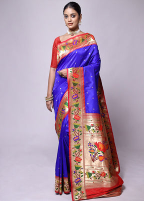 Blue Katan Silk Saree With Blouse Piece