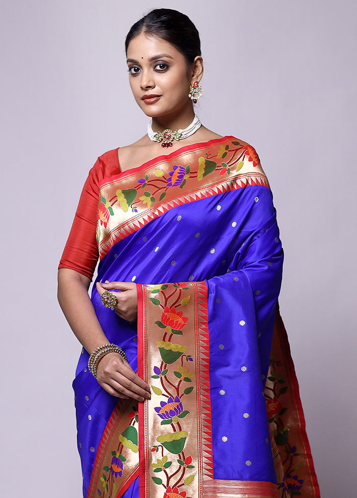 Blue Katan Silk Saree With Blouse Piece