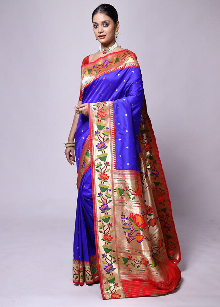 Blue Katan Silk Saree With Blouse Piece