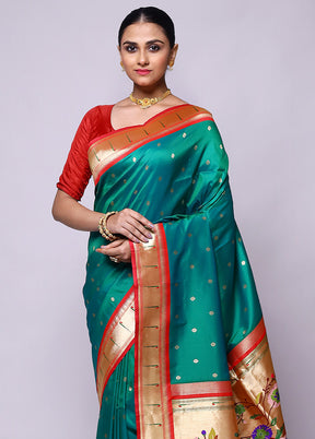 Green Katan Silk Saree With Blouse Piece