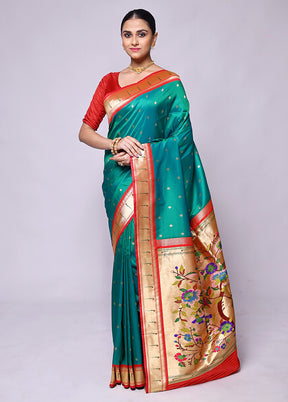 Green Katan Silk Saree With Blouse Piece