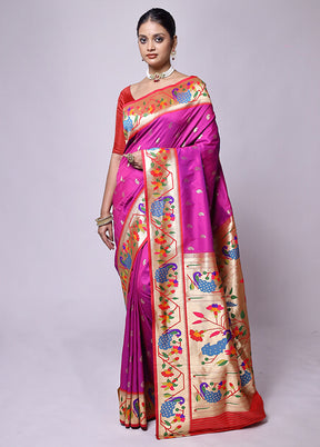 Pink Katan Silk Saree With Blouse Piece