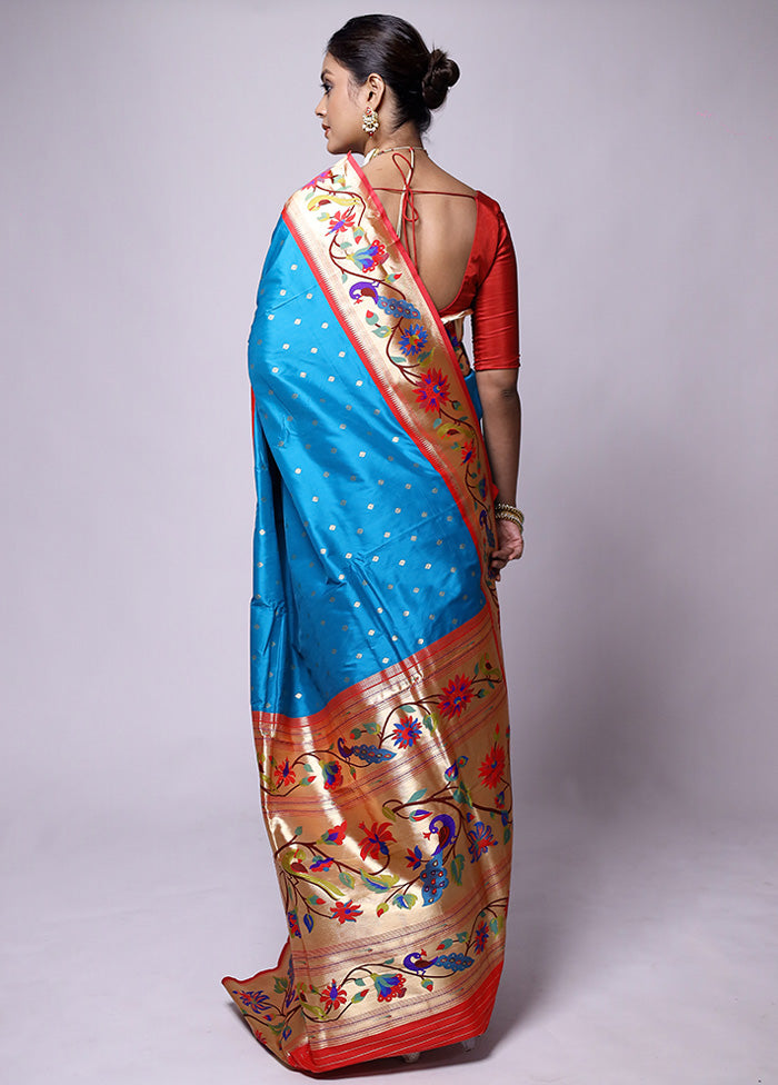 Blue Handloom Katan Pure Silk Saree With Blouse Piece