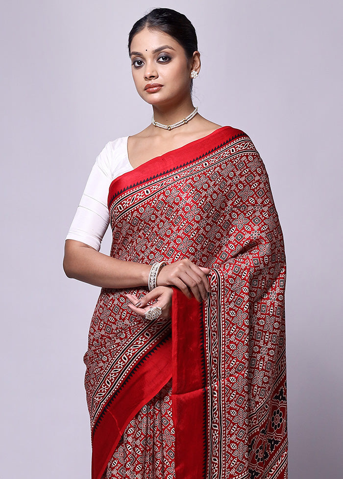 Red Pure Modal Silk Saree Without Blouse Piece