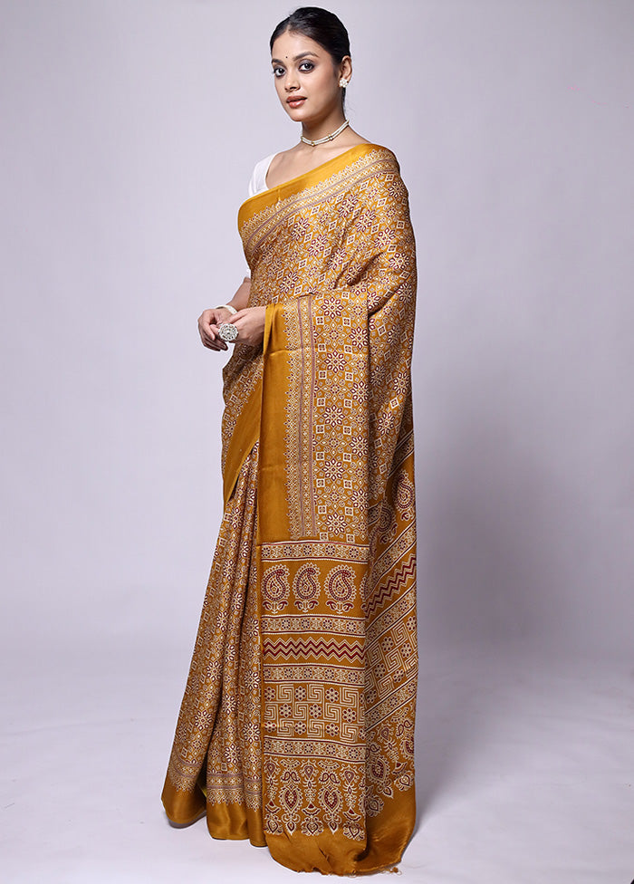 Yellow Pure Modal Silk Saree Without Blouse Piece