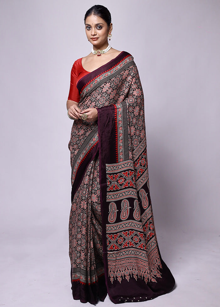 Black Pure Modal Silk Saree Without Blouse Piece