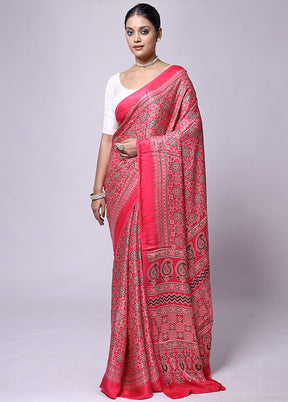 Pink Pure Modal Silk Saree Without Blouse Piece