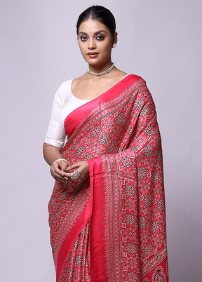 Pink Pure Modal Silk Saree Without Blouse Piece