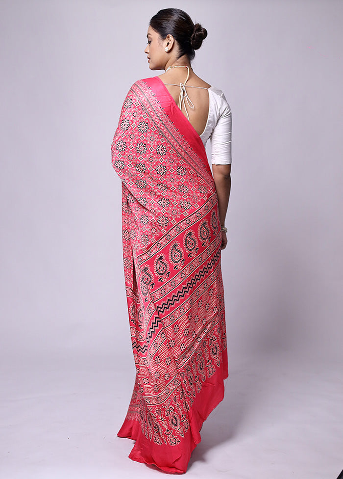 Pink Pure Modal Silk Saree Without Blouse Piece