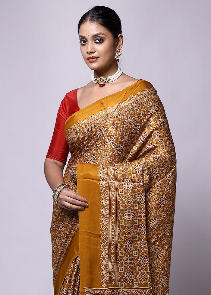 Yellow Pure Modal Silk Saree Without Blouse Piece