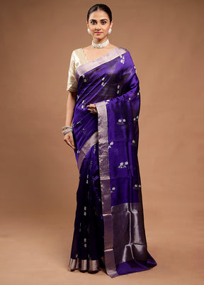 Blue Handloom Chanderi Pure Cotton Saree With Blouse Piece